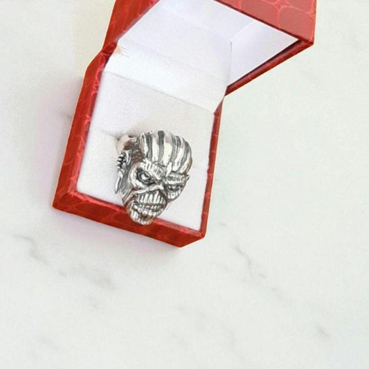 Eddie Mayan Warrior Skull Ring -solid -Unique design-Rock  Heavy metal sterling silver