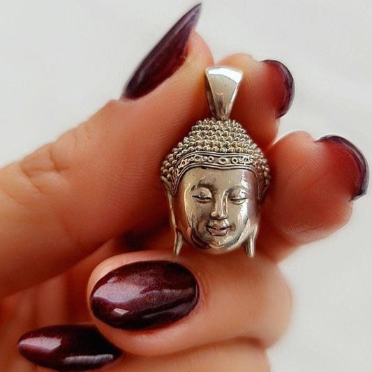 Handmade Silver Buddha Head Pendant: Gothic Yoga Jewelry