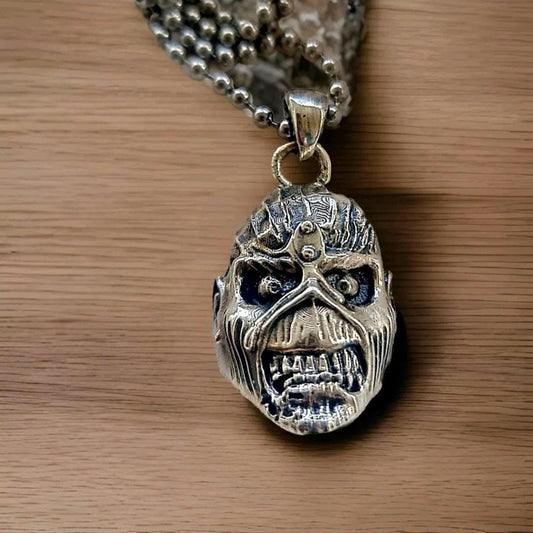 Handmade Sterling Silver Eddie Skull Pendant: Biker Rock Jewelry