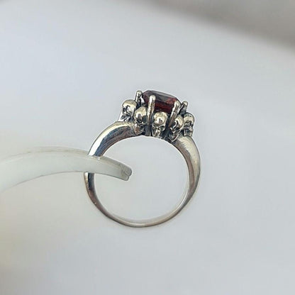 Handmade Gothic Skull Sterling Silver Solitaire Ring with Zircon