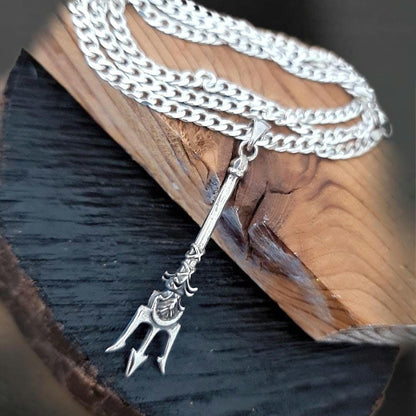 Poseidon's Trident 925 Silver Pendant- Poseidon's Weapon Harpoon - Mythical Design - Trident of Poseidon the Greek God of Sea