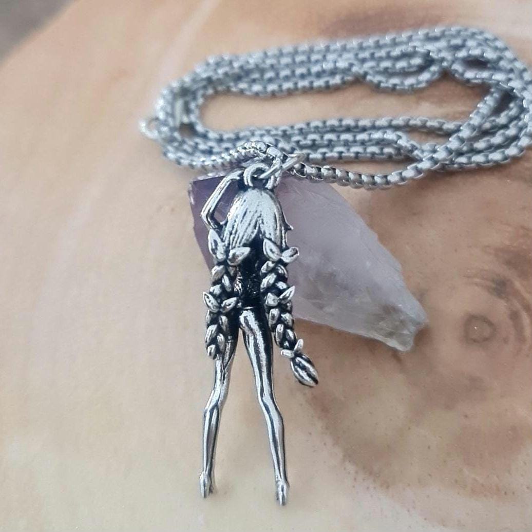 Anime Bunny Girl Pewter Necklace: Braided Hair Cosplay Jewelry