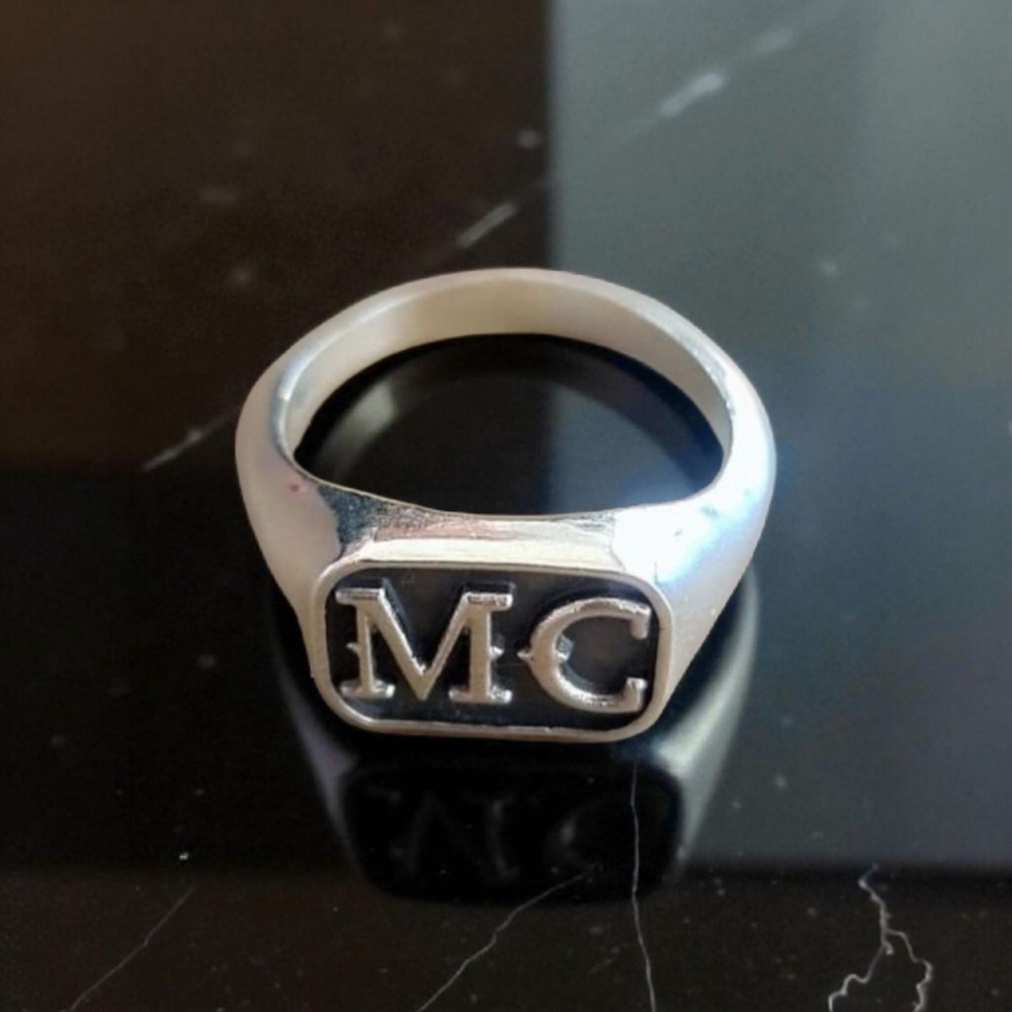Handmade Sterling Silver MC Biker Ring: Edgy Outlaw Motorcycle Jewelry
