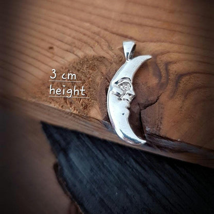Crescent half Moon Face  Pendant in  925 Sterling Silver - Unique Handcrafted