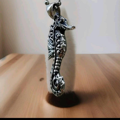 Handmade Sterling Silver Sea Horse Pendant: Oceanic Statement Piece