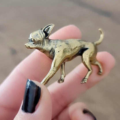 Ornament brass  chihuahua Decorative figure Solid & Sturdy Sculpture- Realistic - 34 grams