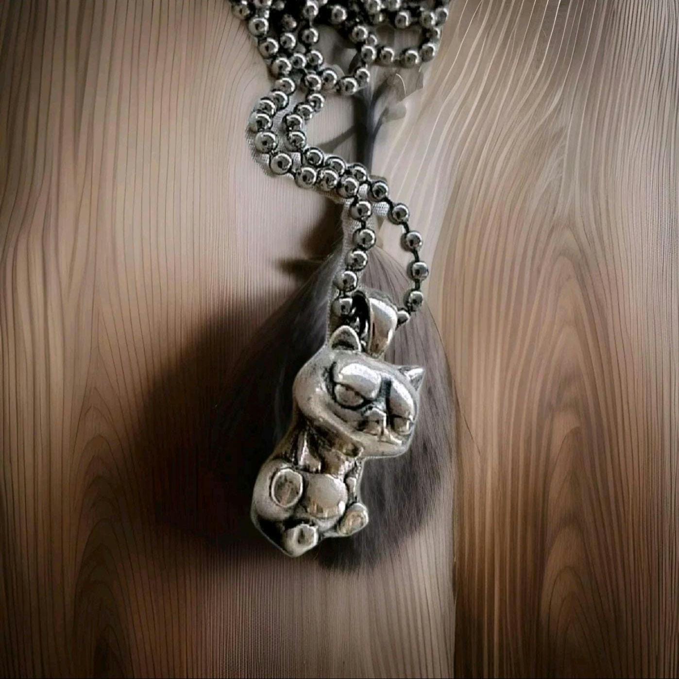 Handmade Sterling Silver Lazy Kitten Pendant - Cat Lover Jewelry