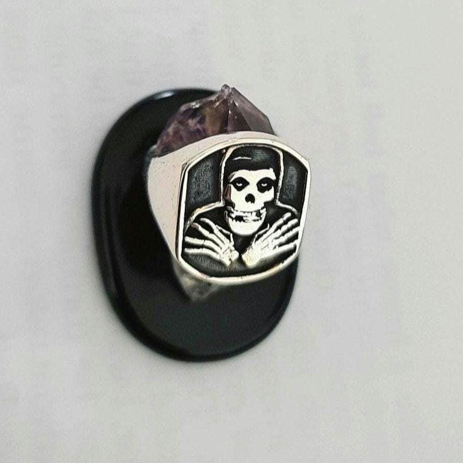 Handmade Sterling Silver Misfit Skull Ring: Punk Biker Jewelry