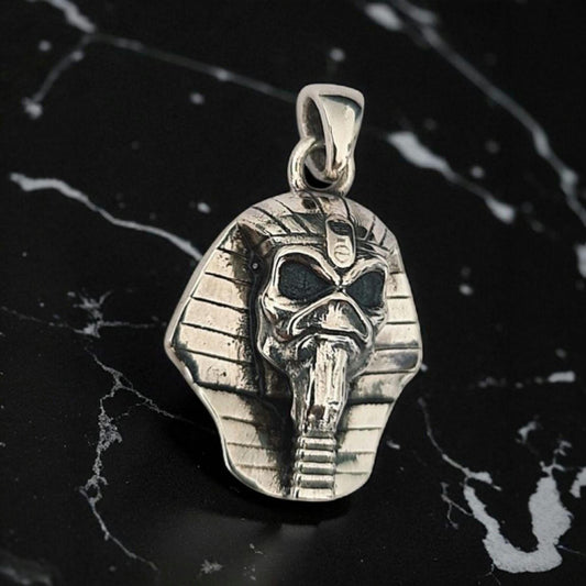 Eddie  Pharaoh King Skull Pendant- Egyptian -Rock  Heavy metal- Sterling Silver