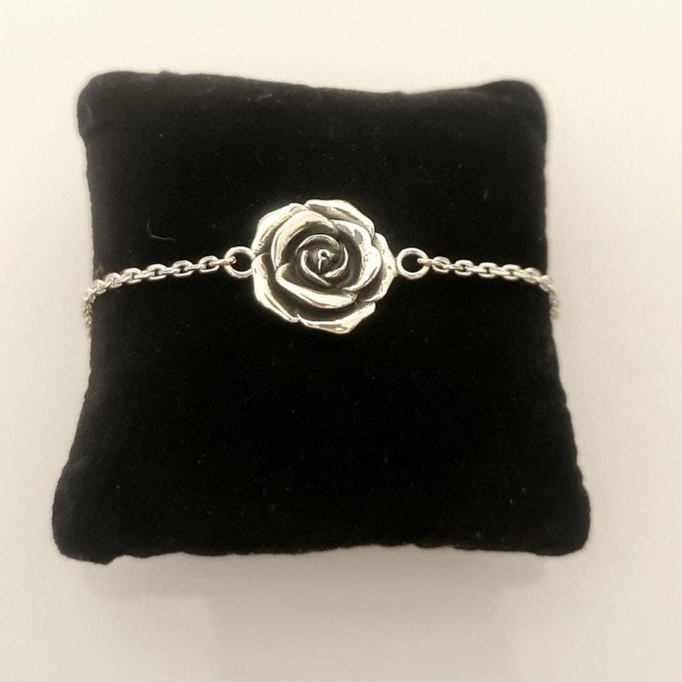 Sterling Silver Rose Bracelet: Chunky Elegant Flower Jewelry