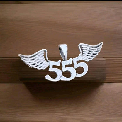 555 Angel Number Sterling Silver Pendant Necklace with Wings