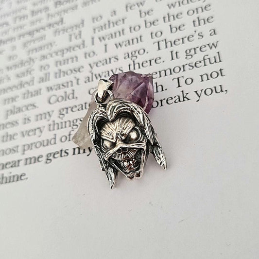Eddie Killer Pendant, Skull Pendant, Biker - Rock  - Heavy metal  statement charm Sterling silver