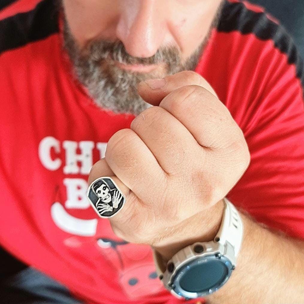 Handmade Sterling Silver Misfit Skull Ring: Punk Biker Jewelry