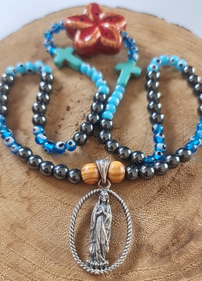 Handmade 925 Silver Santa Muerte Necklace: Gothic Beaded Pendant