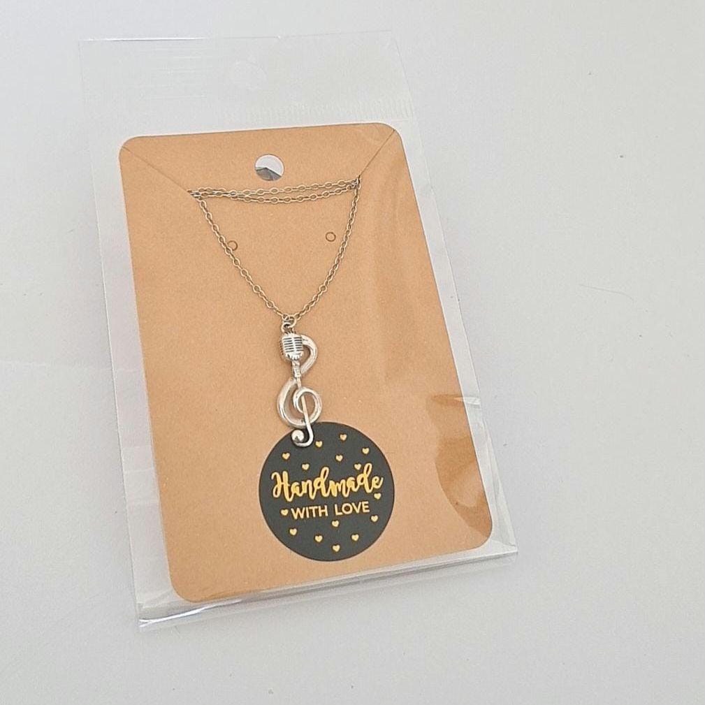 Delicate Music Note with a Microphone Necklace -925 Sterling Silver Handcrafted -  45 CM Chain