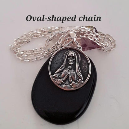 925 Silver Santa Muerte Pendant: Handmade Gothic Necklace
