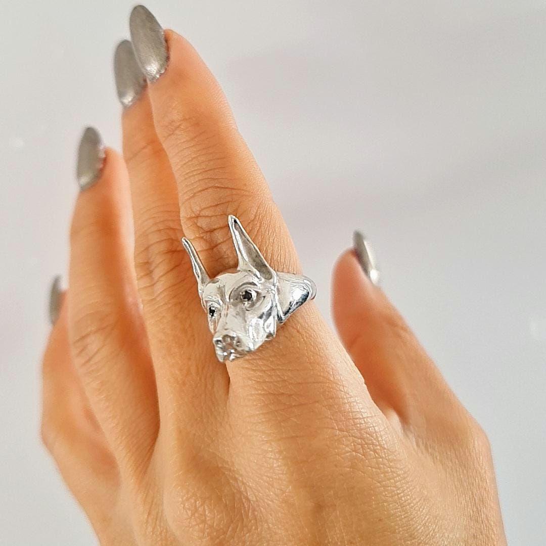Handmade Sterling Silver Doberman Pinscher Ring: Dog Lover Gift