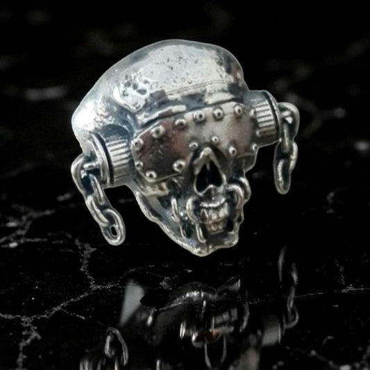 Handmade Sterling Silver Vic Rattlehead Skull Ring - Heavy Metal Biker Jewelry
