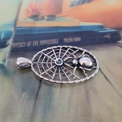 Handmade Sterling Silver Spider Web Pendant: Gothic Insect Jewelry