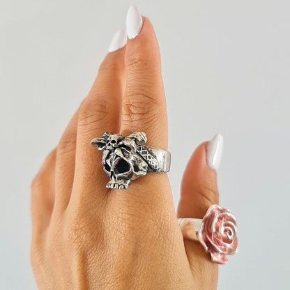 Handmade Sterling Silver Skull Ring with Bow Tie: Gothic Unisex Jewelry