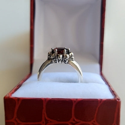 Handmade Gothic Skull Sterling Silver Solitaire Ring with Zircon