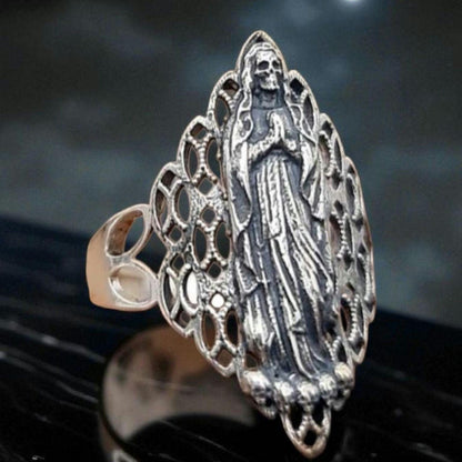 Santa Muerte Ring 925 Silver - Beautifully Crafted Santa Muerte Ring -Saint Death Ring unique pattern