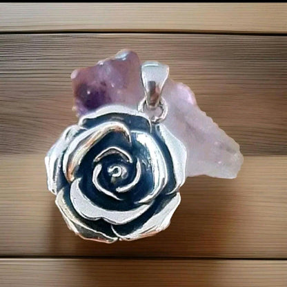 Oxidized Sterling Silver Rose Pendant - Handmade Floral Necklace