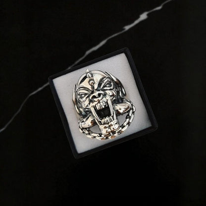 Handmade 925 Silver   Motorhead War Pig Ring: Gothic Rockstar Jewelry