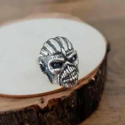 Iron Maiden Book of Souls -Eddie Mayan Warrior Skull Ring -solid -Unique design-Rock  Heavy metal sterling silver
