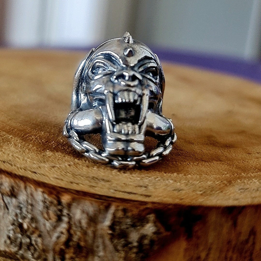 Handmade 925 Silver   Motorhead War Pig Ring: Gothic Rockstar Jewelry