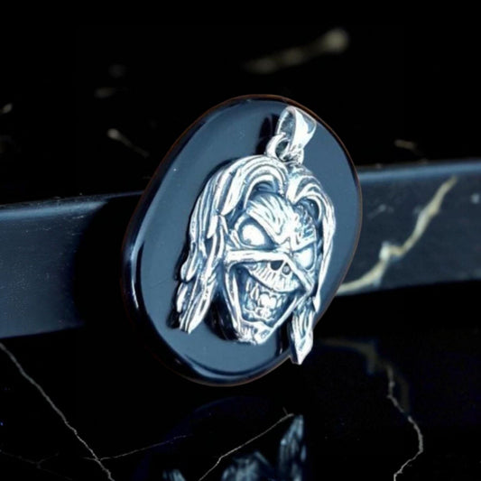 Eddie Killer Pendant, Skull Pendant, Biker - Rock  - Heavy metal  statement charm Sterling silver