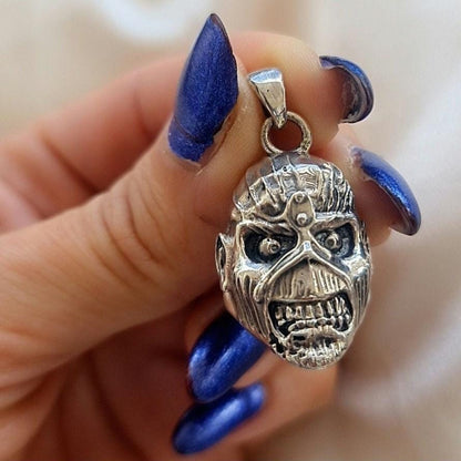 Handmade Sterling Silver Eddie Skull Pendant: Biker Rock Jewelry