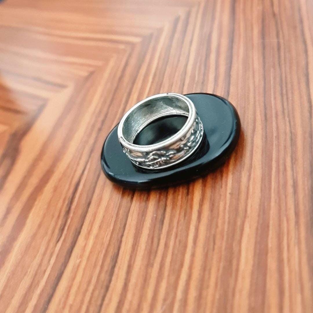 Oxidized Sterling Silver Japanese Wave Ring: Handmade Gothic Jewelry