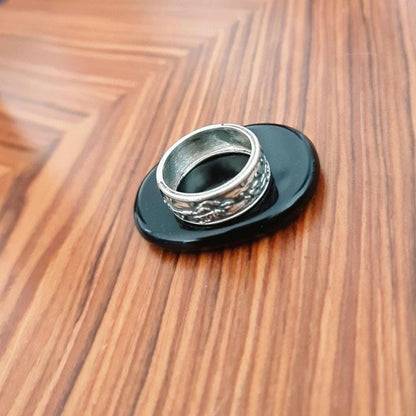 Oxidized Sterling Silver Japanese Wave Ring: Handmade Gothic Jewelry