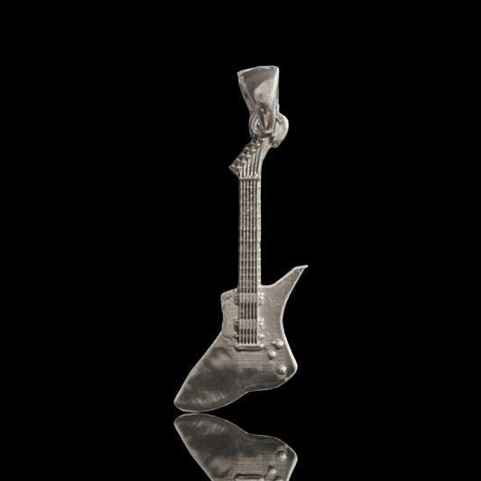 Handmade Sterling Silver Electric Guitar Pendant: Rockstar Jewelry