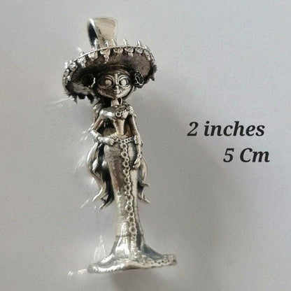 La Muerte Figurine Pendant: Handmade 925 Silver Gothic Jewelry