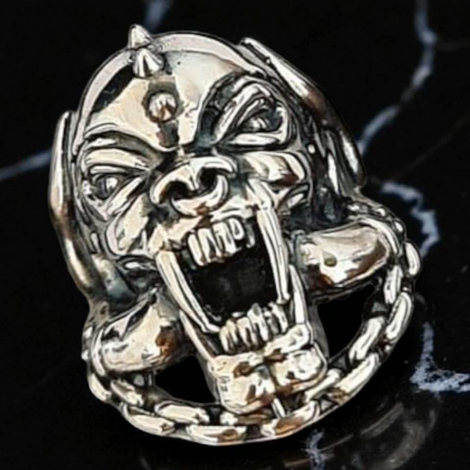 Handmade 925 Silver   Motorhead War Pig Ring: Gothic Rockstar Jewelry