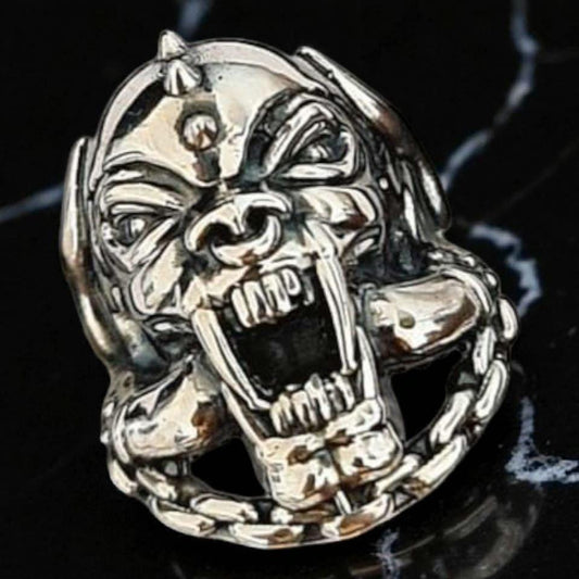 Handmade 925 Silver War Pig Ring: Gothic Rockstar Jewelry
