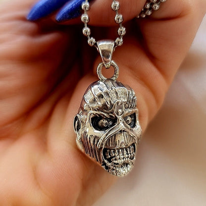 Handmade Sterling Silver Eddie Skull Pendant: Biker Rock Jewelry