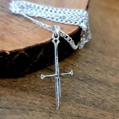 The Breaking of Narsil Sword, LOTR, Fantasy Elven  Gothic - Medieval jewelry Cosplay lover broken Cross 925 Sterling Silver