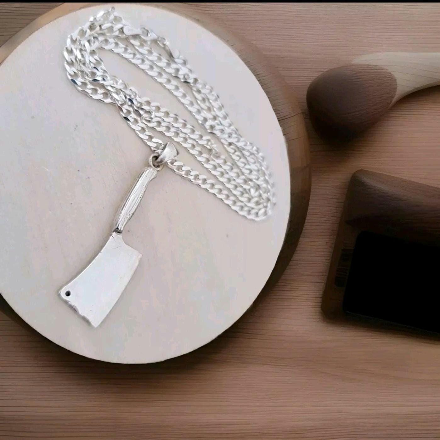 Sterling Silver Cleaver Pendant - Butcher Knife Necklace