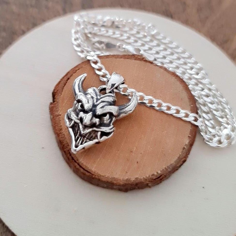 Pranja Ghost face Japanese Oni Mask Pendant , Japanese Horned Demon
