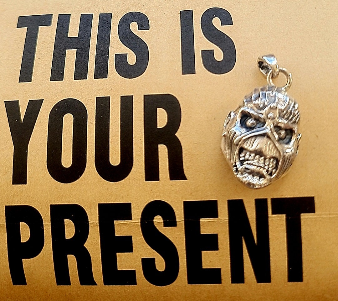 Handmade Sterling Silver Eddie Skull Pendant: Biker Rock Jewelry