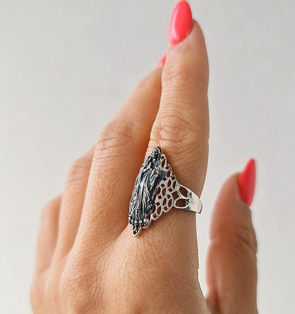Santa Muerte Ring 925 Silver - Beautifully Crafted Santa Muerte Ring -Saint Death Ring unique pattern