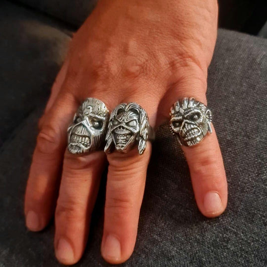Eddie Mayan Warrior Skull Ring -solid -Unique design-Rock  Heavy metal sterling silver