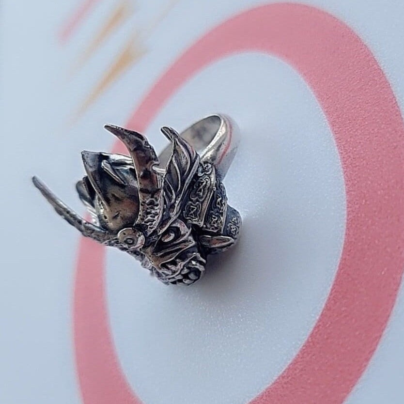 Handmade Sterling Silver Eddie Samurai Skull Ring - Japanese - Eddie Ring- Unique design - Rock Ring- Heavy metal Ring