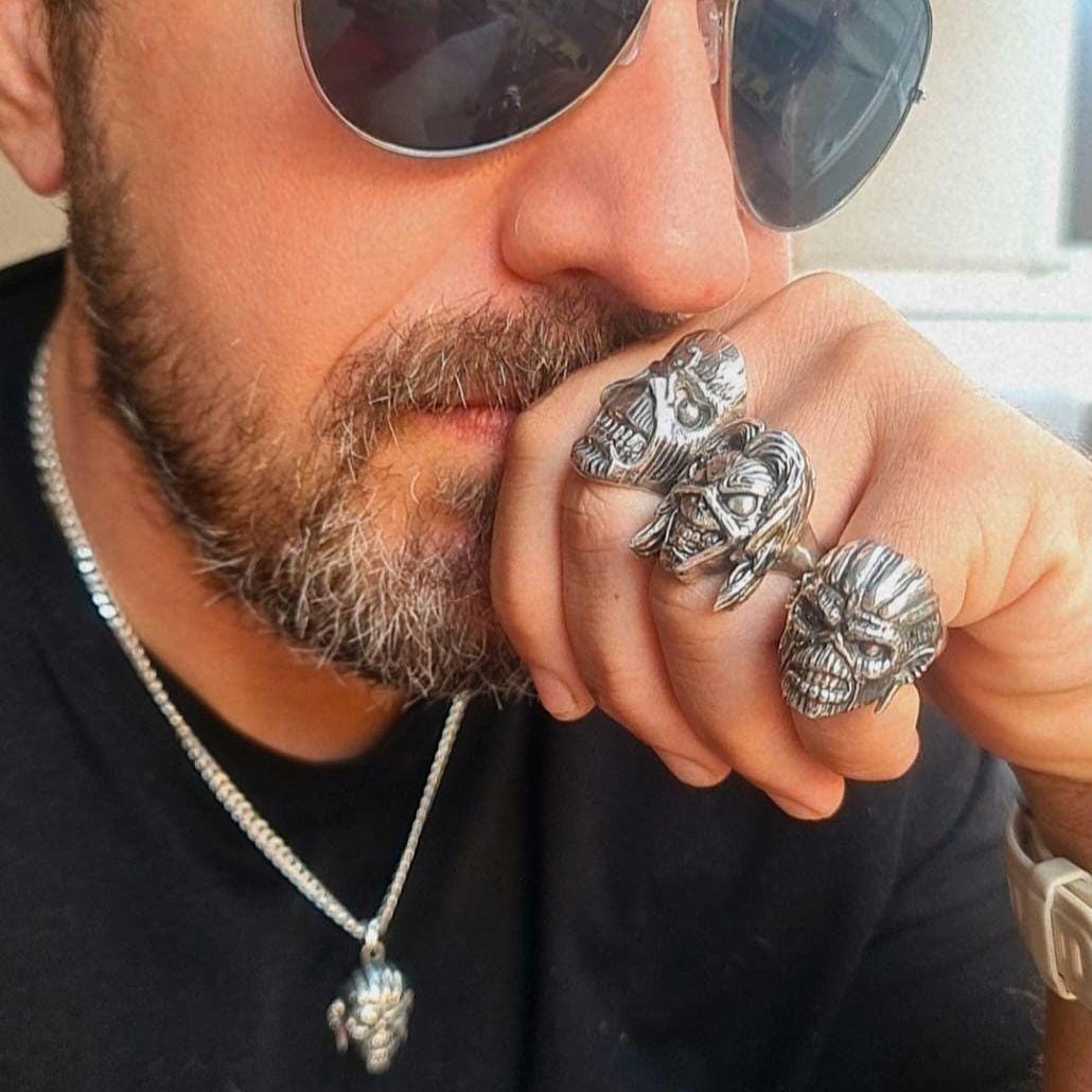 Iron Maiden Book of Souls -Eddie Mayan Warrior Skull Ring -solid -Unique design-Rock  Heavy metal sterling silver
