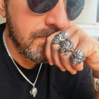 Iron Maiden Book of Souls -Eddie Mayan Warrior Skull Ring -solid -Unique design-Rock  Heavy metal sterling silver