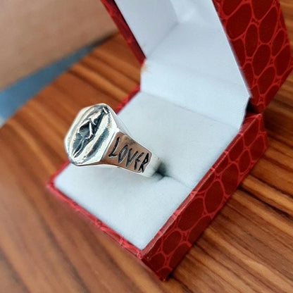 Handmade Gothic Sterling Silver "PU**Y LOVER" Ring