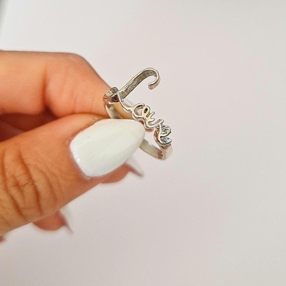 Dainty Sterling Silver Love Ring: Minimalist Promise Jewelry